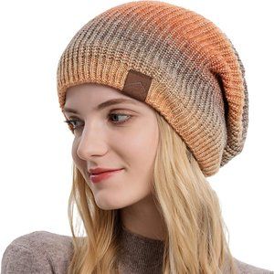 Women Thick Winter Hat Oversized Cold Weather Beanies Knit Fleece Hats Tie-Dye